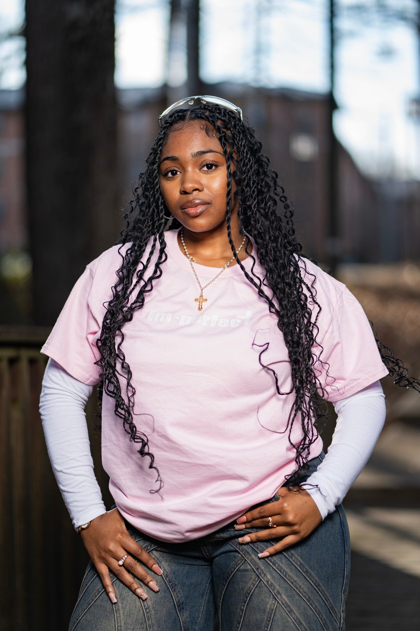 "im-perfect" Logo Tee – Soft Pink & White Colorway