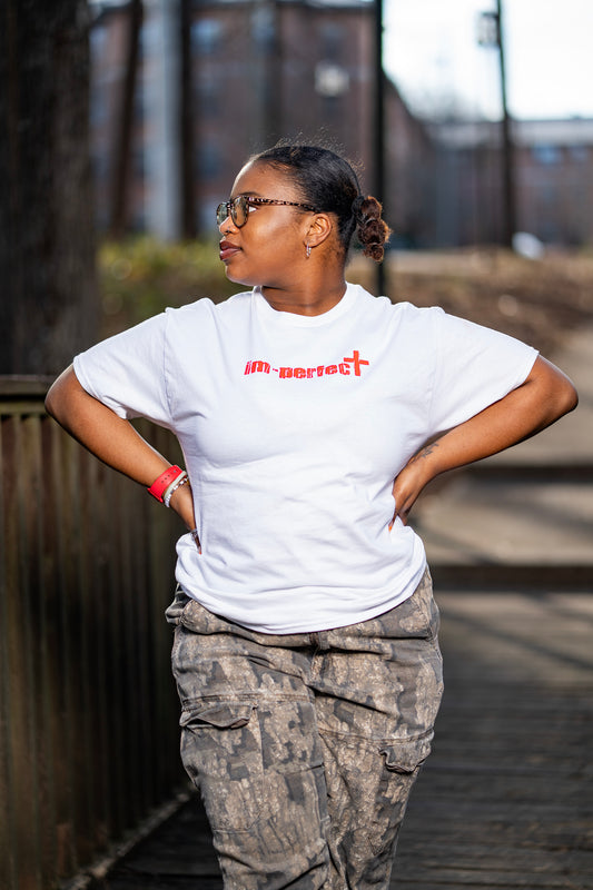 "im-perfect" Logo Tee – White & Red Colorway