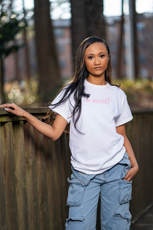 "im-perfect" Logo Tee – White & Pink Colorway