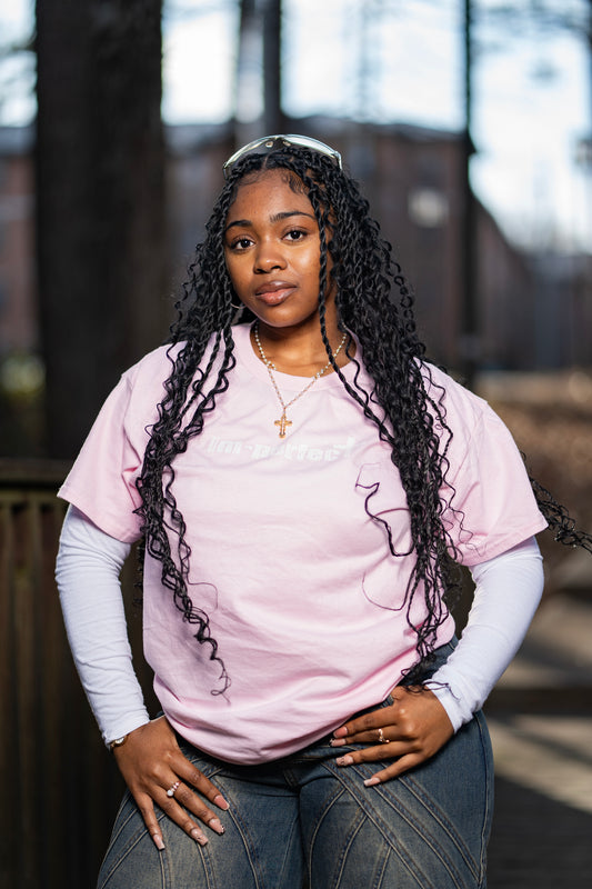 "im-perfect" Logo Tee – Soft Pink & White Colorway