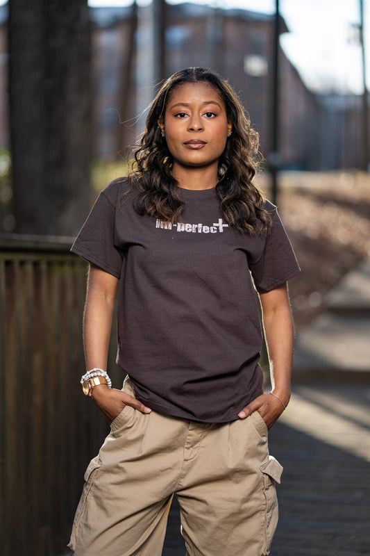 "im-perfect" Logo Tee – Brown & Beige Colorway