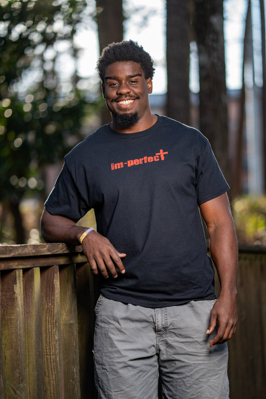 "im-perfect" Logo Tee – Black & Red Colorway